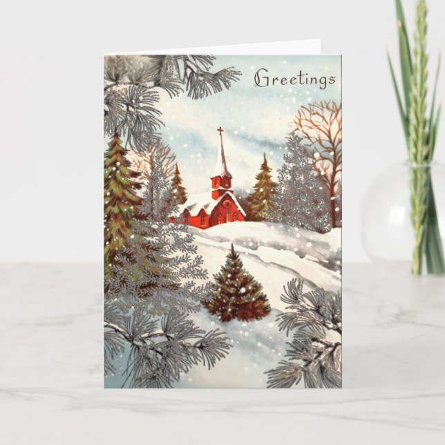 Cartão De Festividades Vintage Christmas Glittering Winter Village  (Frente)