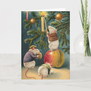 Cartão De Festividades Vintage Christmas Mice Card