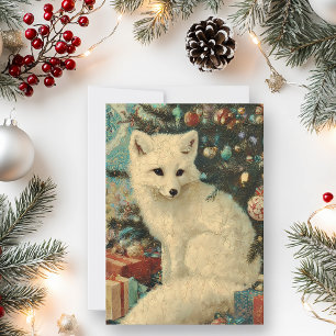 Cartão De Festividades Vintage Christmas Raposa Branca Envelhecida 