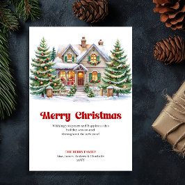 Cartão De Festividades Vintage Christmas scene quaint festive home card