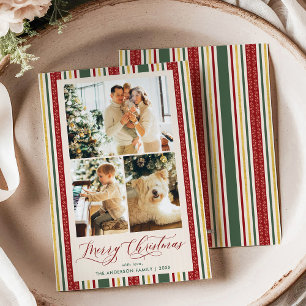 Cartão De Festividades Vintage Classic Felry Christmas Stripes 3 Foto