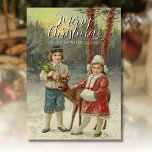 Cartão De Festividades Vintage Classic Winter Children com veado Trabalho<br><div class="desc">Este cartão de Natal apresenta a nostálgica trabalho de arte de inverno de E. A. Schwerdtfeger. Uma jovem garota e um menino levemente ao lado de um veado em uma floresta nevada, capturando inocência, bondade e a magia da natureza no inverno. A floresta pacífica e a neve suavemente caindo trazem...</div>