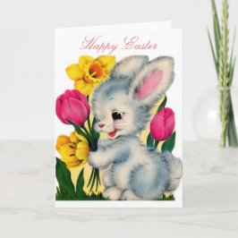 Cartão De Festividades Vintage Coelho Coelho da Páscoa com Flores nos ano