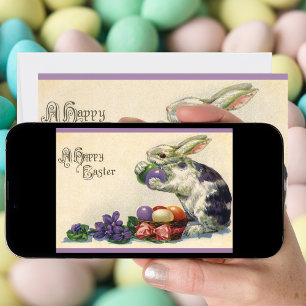 Cartão De Festividades Vintage, coelho da Páscoa vitoriano e ovos de Pásc