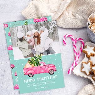 Cartão De Festividades Vintage, cor-de-rosa, foto da árvore de Natal do c