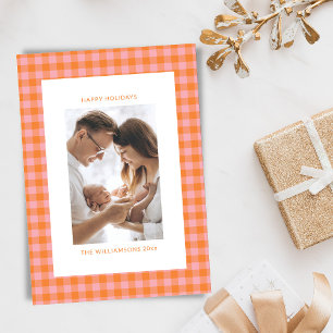 Cartão De Festividades Vintage cor-de-rosa Xadrez cor-de-laranja Fora Ver