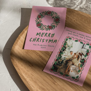 Cartão De Festividades Vintage Cor Verde Cor-de-Rosa Arcos Fúria Fúria Fú