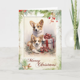 Cartão De Festividades Vintage Corgi Christmas