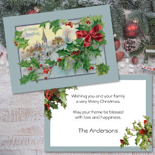 Cartão De Festividades Vintage Country Church e Holly