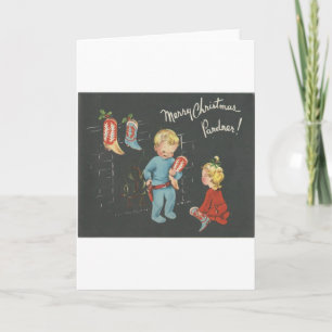 Cartão De Festividades Vintage "Cowboy Kids" Natal