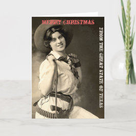 Cartão De Festividades Vintage Cowgirl Texas Feliz Natal
