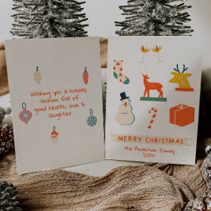 Cartão De Festividades Vintage Cream Red Illustrated Christmas Non-Photo