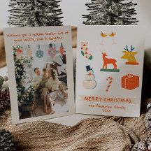 Vintage Cream Red Illustrated Christmas Retro Fun