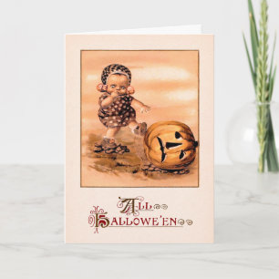 Cartão De Festividades Vintage Creepy Kid Halloween Card