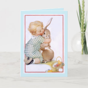 Cartão De Festividades Vintage Cute Child tot & Bunny Rabbit Hugs Card