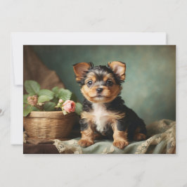 Cartão De Festividades Vintage Cute Puppy Dog Yorkshire Terrier Portrait