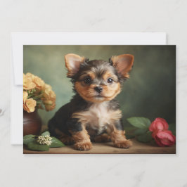 Cartão De Festividades Vintage Cute Puppy Yorkshire Terrier Dog Portrait