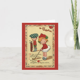 Cartão De Festividades Vintage Cute Valentine's Day, Children Sports Golf