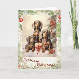 Cartão De Festividades Vintage Dachshund Natal