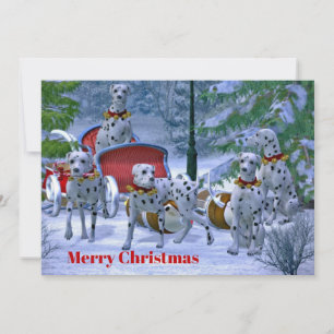 Cartão De Festividades Vintage Dalmatian Sleigh Snow Christmas Flat