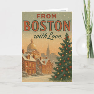 Cartão De Festividades Vintage De Boston Com Folga De Natal Com Amor