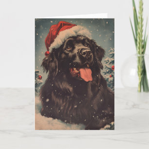 Cartão De Festividades Vintage de cão da Terra Nova personalizado Natal