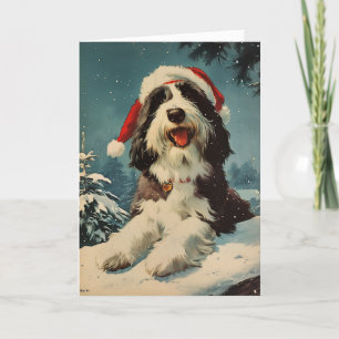Cartão De Festividades Vintage de Collie personalizado no Natal