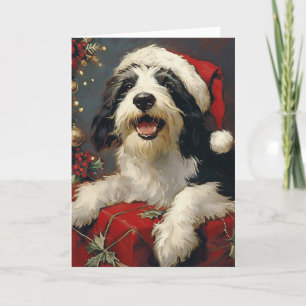 Cartão De Festividades Vintage de Collie personalizado no Natal