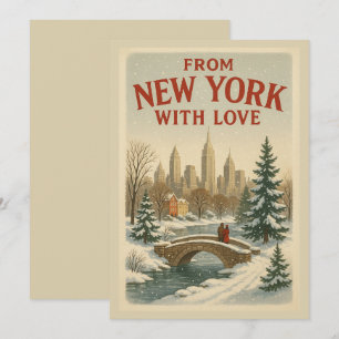 Cartão De Festividades Vintage De Nova Iorque Com O Natal Do Amor
