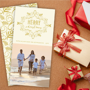 Cartão De Festividades Vintage Deco Foliage Frame Feliz Foto de Natal