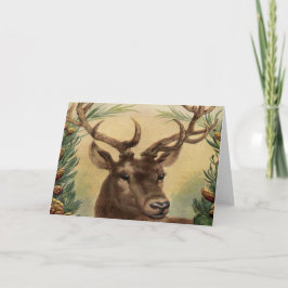Cartão De Festividades Vintage Deer Buck Stag Natureza Natal Russo