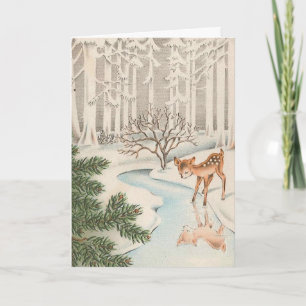Cartão De Festividades Vintage Deer in the Snow