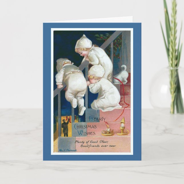 Cartão De Festividades Vintage "Desejos de Feliz Natal" (Frente)