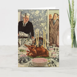 Cartão De Festividades Vintage Dia de Ação de Graças Janta Turquia com Fa