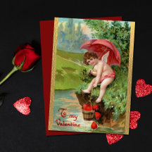 Vintage Dia de os namorados Cherubs Red Hearts