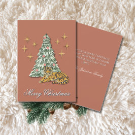 Cartão De Festividades Vintage Dimensional Illusion Pink Tiger Christmas