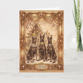 Cartão De Festividades Vintage Doberman Pinscher Christmas Greeting Card