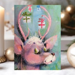 Cartão De Festividades Vintage Doe Deer Long Eyelashes Retro Natal<br><div class="desc">Vintage Doe Deer Long Eyelashes Retro Cartão De Feriado De Natal. Esta design apresenta uma fêmea de veado de cor aquosa com pestanas longas com presentes pendurados em suas galhadas. Que bela cena de feriado retrô. Personalize este design personalizado com sua própria saudação de dentro.</div>