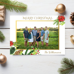 Cartão De Festividades Vintage Dourada Feliz Natal Foto dos Botânicos