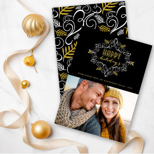 Cartão De Festividades Vintage Dourada Foliage Feliz Férias Festivas Foto