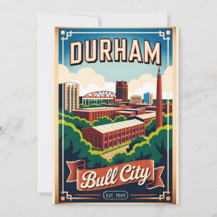 Cartão De Festividades Vintage Durham Carolina do Norte Bull City Retro