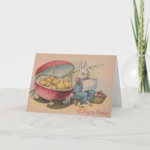 Cartão De Festividades Vintage Easter Bunny And Hatched Eggs Easter Card