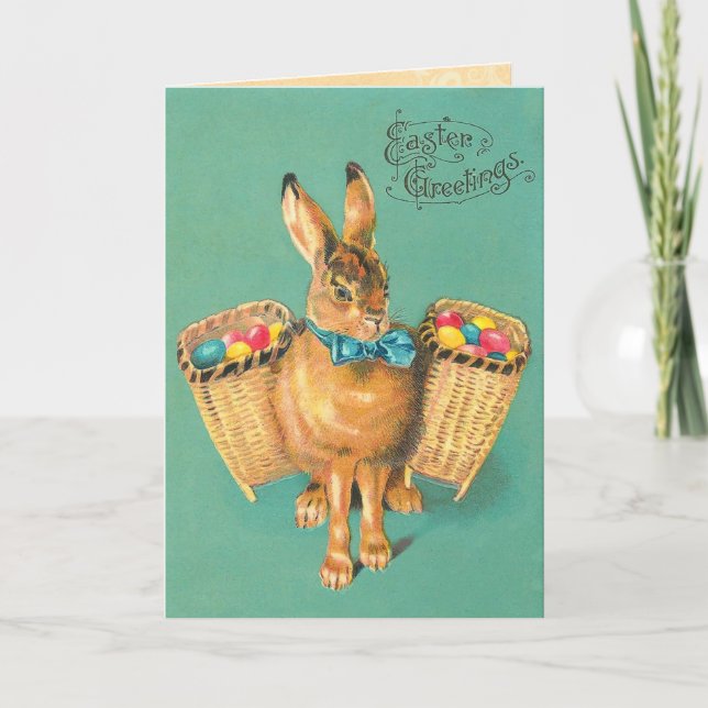 Cartão De Festividades Vintage Easter Bunny Card (Frente)