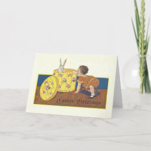 Cartão De Festividades Vintage Easter Bunny E Child Greeting Card