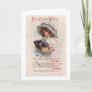 Cartão De Festividades Vintage Easter Girl in Bonnet Greeting Card