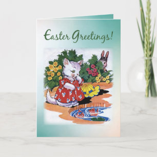 Cartão De Festividades Vintage Easter Kitten Greetings