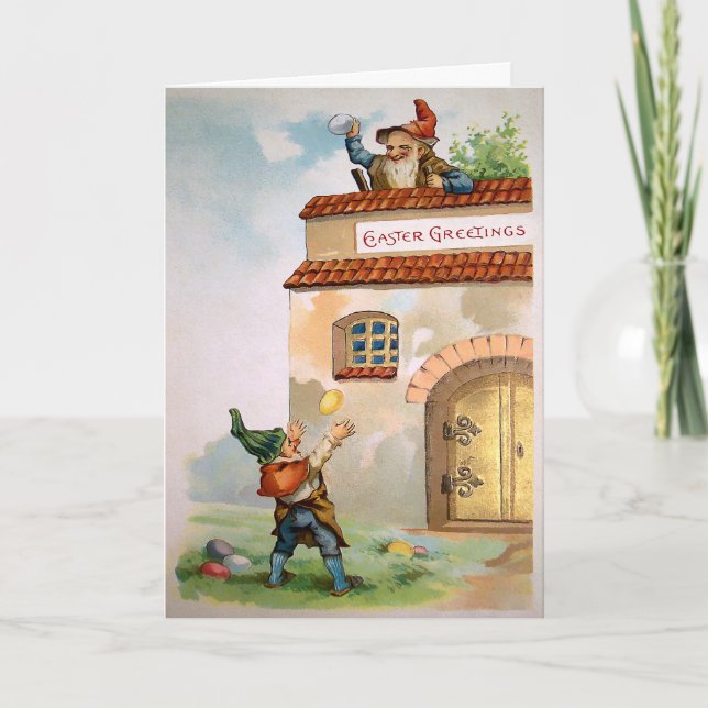 Cartão De Festividades Vintage Egg Gnomes Easter Card (Frente)