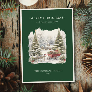 Cartão De Festividades Vintage Elegant Watercolor Winter Robin, na Flores