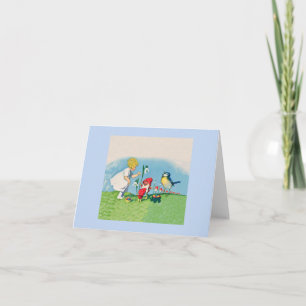 Cartão De Festividades Vintage Elves Bird Easter Ovos