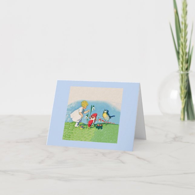 Cartão De Festividades Vintage Elves Bird Easter Ovos (Frente)